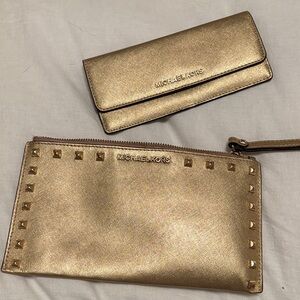 Michael Kors Gold Studded Clutch and Wallet